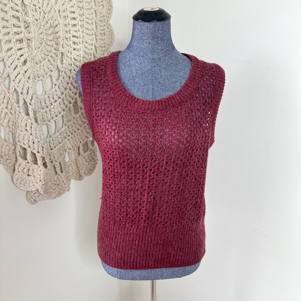 Vintage 70s Fire And Rain Jantzen Burgundy Sleeveless Open Knit Sweater Vest